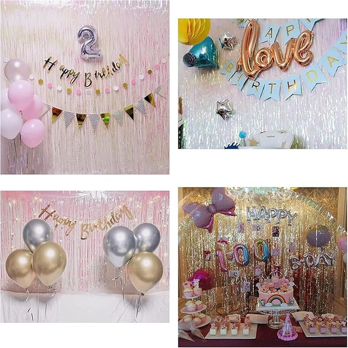 BRAVESHINE Party Decorations Iridescent Foil Fringe Backdrops - 2 Pack 3.2 x 6.5 ft Holographic