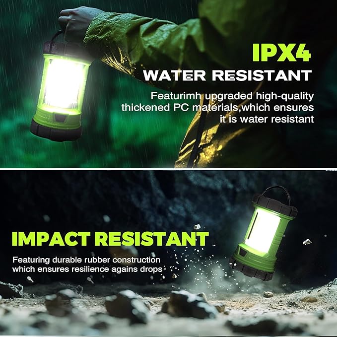 Camping Lantern, 3000LM LED Rechargeable Battery Operated Lantern, 5 Light Modes, COB Waterproof