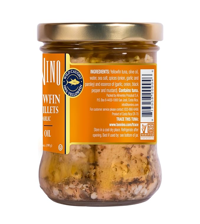 Tonnino Yellowfin in Olive Oil with Garlic 6.7 oz - 6-Pack: Omega-3, High Protein, Gluten-Free