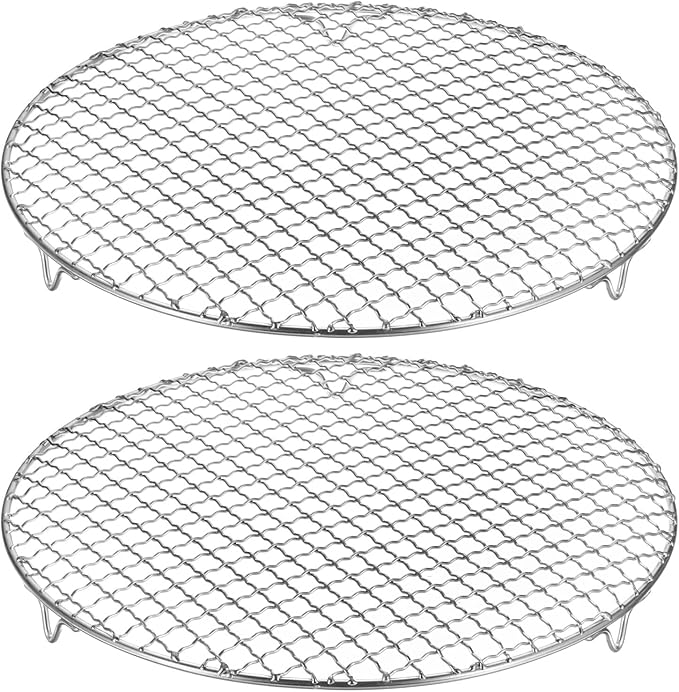 HARFINGTON 2pcs Round Cooking Rack 12-inch 201 Stainless Steel Cross Wire Barbecue Grill Net with