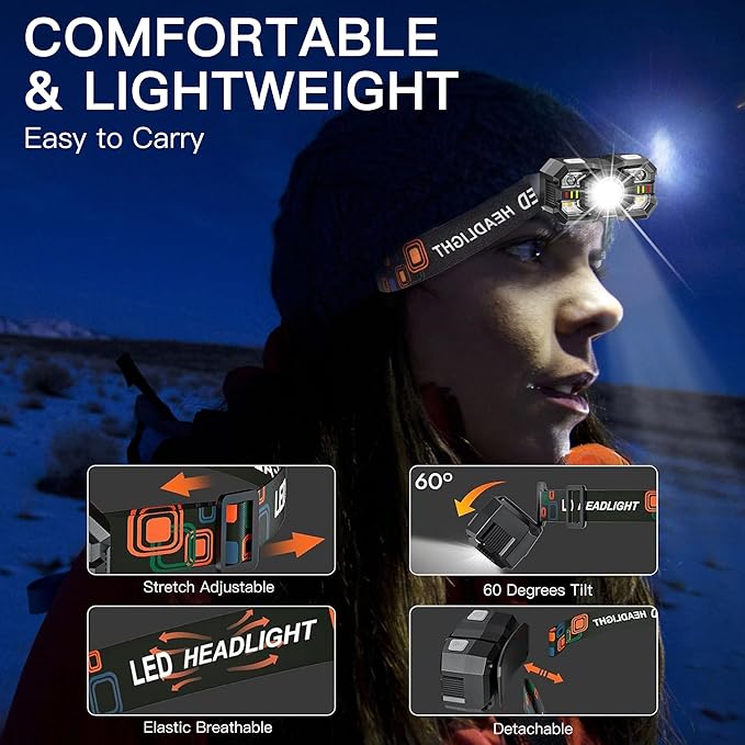 KunHe 10 Pack Headlamp Flashlight Head Lamps led Rechargeable Headlight Motion Sensor Head Lamp 10