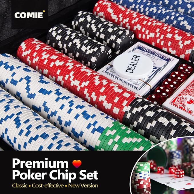 Poker Chips,500PCS Poker Chip Set with Aluminum Travel Case,11.5 Gram Poker Set for Texas Holdem