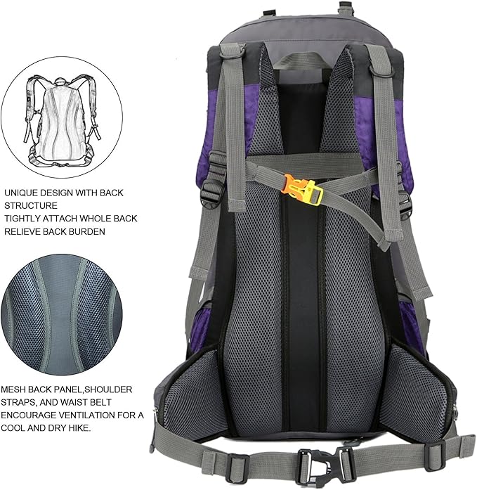 Bseash 60L Waterproof Hiking Camping Backpack with Rain Cover, Large Outdoor Sport Travel Daypack