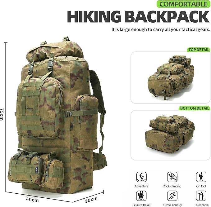 100L Camping Hiking Backpack,Molle military Tactical rucksack backpack,Waterproof Lightweight