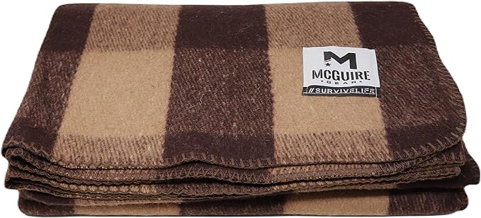 M MCGUIRE GEAR Warm Wool Bunkhouse Plaid Blanket for Camping, Home, Survival, or First Aid, 64" x