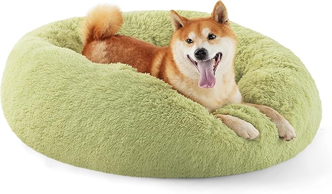 Bedsure Calming Dog Bed for Medium Dogs - Donut Washable Medium Pet Bed, Anti-Slip Round Fluffy