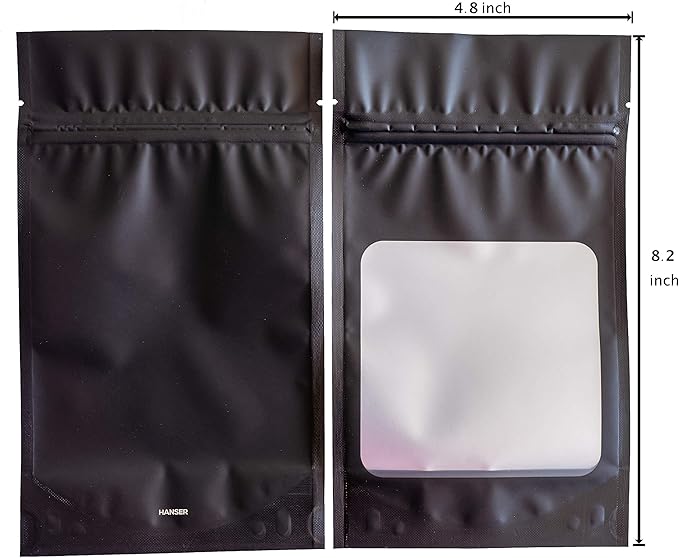 HANSER | Smell Proof Odorless Mylar Resealable Foil Pouch Bags with clear Window | Stand up bottom