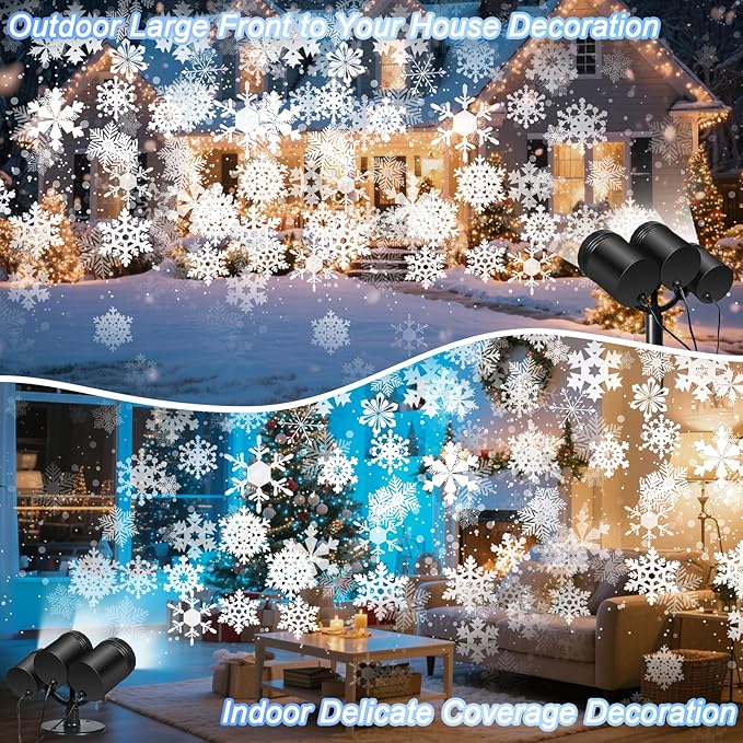 Snowflake Christmas Projector Lights Outdoor, [Timer] Triple Head Snowflake Projector Light
