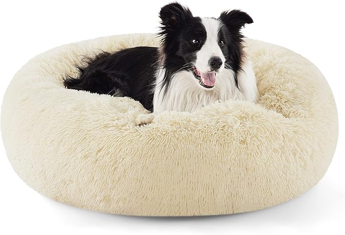 Bedsure Calming Dog Bed for Large Dogs - Donut Washable Large Pet Bed, Anti-Slip Round Fluffy Plush