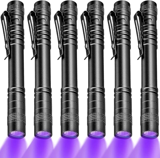 Honoson 6 Pieces UV Black Light Flashlight Small Blacklight Flashlights Pen Lights for Leak, Pet
