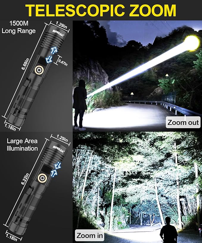 Rechargeable Flashlight High Lumens-Super Bright Magnetic Flash Light with Power Digital Display
