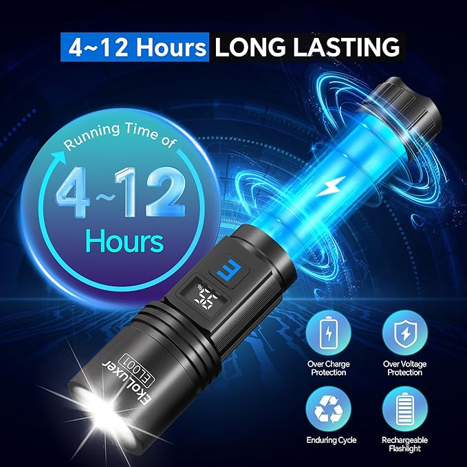 3Pack Rechargeable Flashlights 990,000 High Lumens, Super Bright Flashlight with LCD Digital