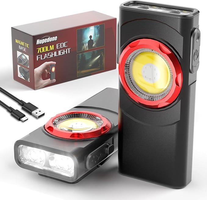 EDC Flashlight Rechargeable, 700 Lumens Mini LED Flashlight with 8 Modes Dual Light Sources