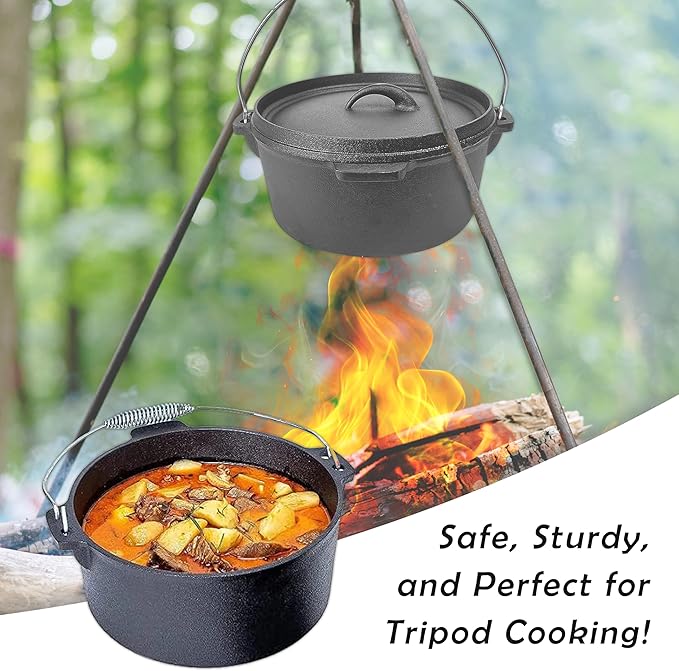 Cuisiland 4.5QT Cast Iron Dutch Oven with Lip Lid & Bail Handle – Pre-Seasoned Camping Pot for