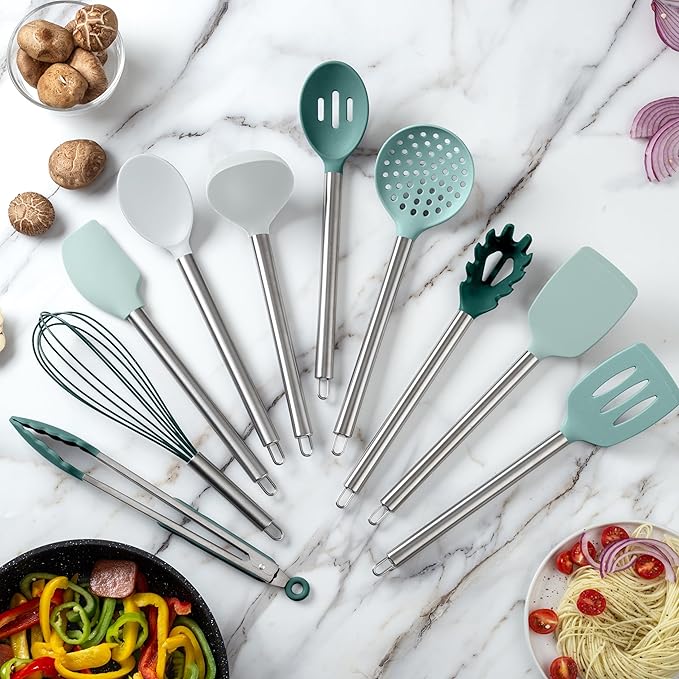 COOK WITH COLOR Silicone Cooking Utensils, Kitchen Utensil Set, Easy to Clean Silicone Kitchen