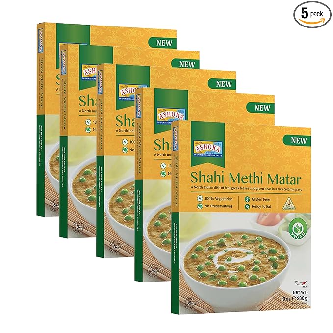 Ashoka Ready to Heat Vegan Curries 1932, Fenugreek Leaves & Green Peas, All-Natural Curry, Shahi