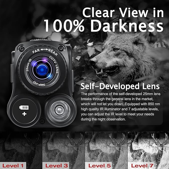 GeowFiiTech Night Vision Monocular, 4K Infrared Digital Night Vision Goggles with 850nm IR, 40M
