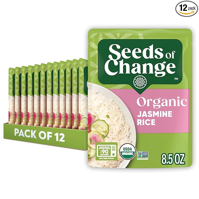 SEEDS OF CHANGE Certified Organic Jasmine Rice, Organic Food, 8.5 oz Pouch (Pack of 12)