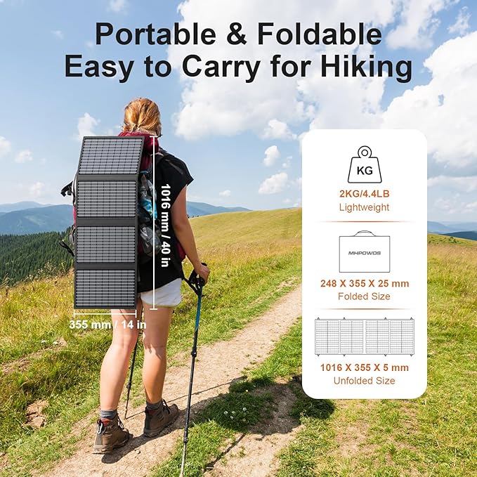 60W Portable Solar Panels Charger with USB-C, USB-A and DC Outputs Foldable IP67 Waterproof Solar