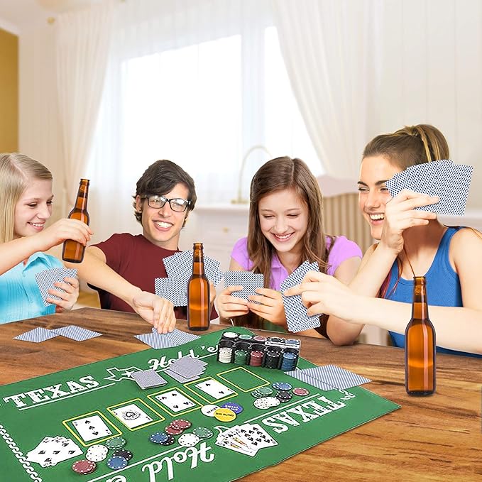 Gamie Texas Holdem Poker Game Set - Includes Hold?™em Mat, 2 Card Decks, Chips, Chip Holder and Tin