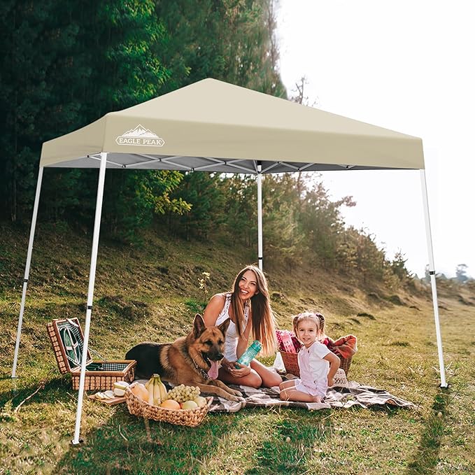 EAGLE PEAK 10x10 Slant Leg Pop-up Canopy Tent Easy One Person Setup Instant Outdoor Beach Canopy
