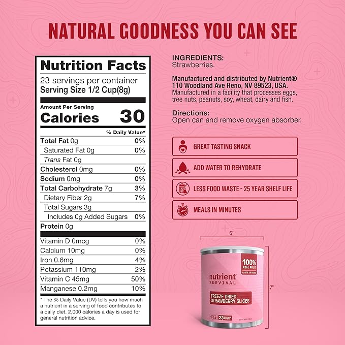 Freeze-Dried Strawberries ??Premium Sliced | #10 Can | 25-Year Shelf Life | Emergency Food & Clean
