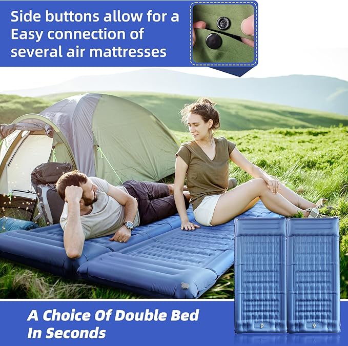 32.68" Extra Wide Sleeping Pad for Camping, Camping Mattress with Pillow, Inflatable Sleeping Pads
