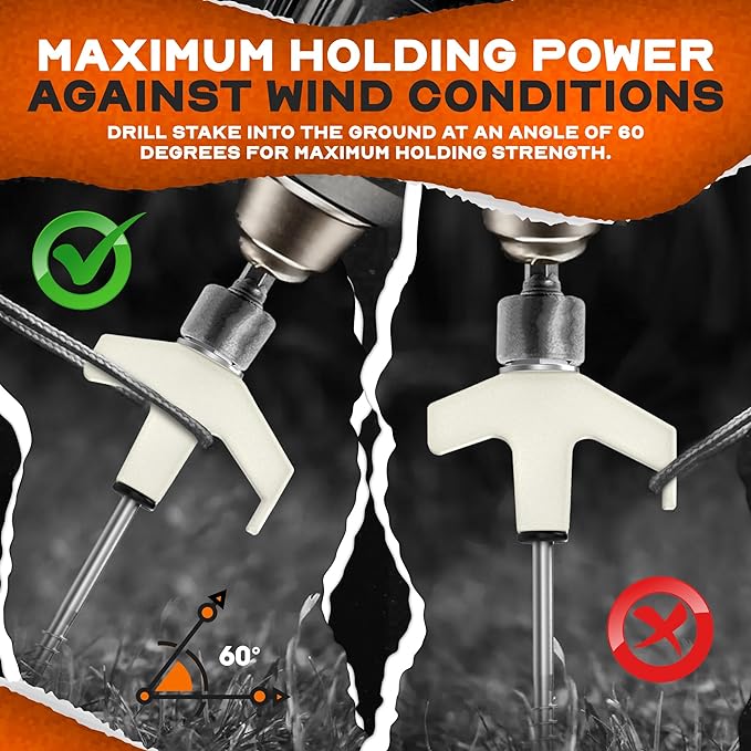 15-Pack 8" Heavy Duty Screw in Tent Stakes, Drill-In Ground Anchor Pegs, Includes Hex Head Driver &