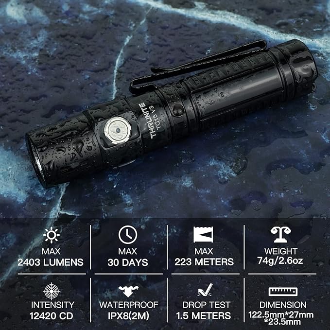 ThruNite TC15 V3 2403 High Lumen Flashlight, USB C Rechargeable LED Handheld Flashlights
