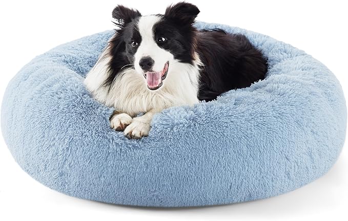 Bedsure Calming Dog Bed for Large Dogs - Donut Washable Large Pet Bed, Anti-Slip Round Fluffy Plush