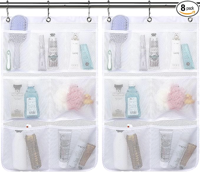 Mesh Shower Caddy Hanging, Quick-Drying Shower Organizer with 7 Pockets, Portable Bathroom
