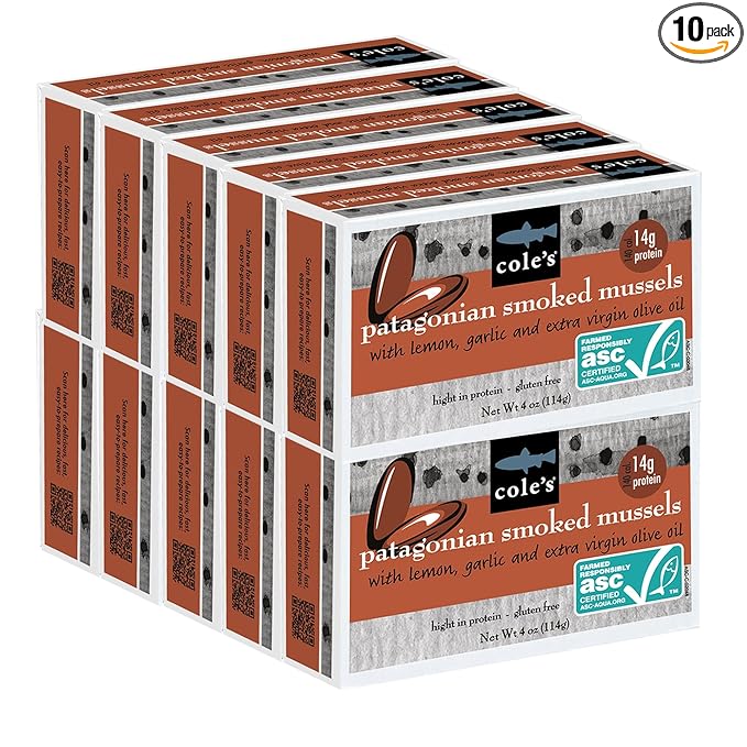 Cole?™s Patagonian Smoked Mussels Canned with Lemon & Garlic in Extra Virgin Olive Oil | 4oz