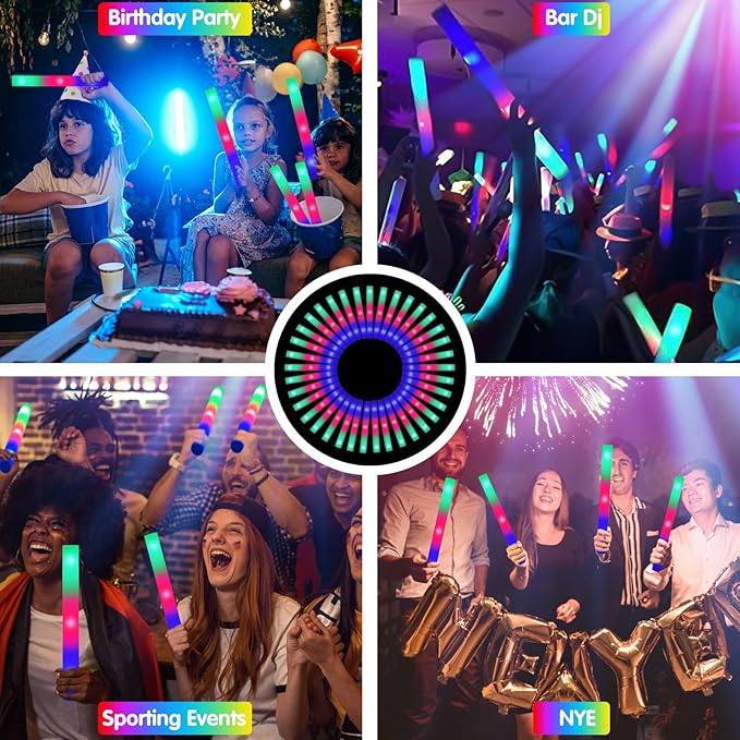44 PCS Foam Glow Sticks Bulk with 3 Modes Colorful Flashing, Glow Sticks Pack, Foam Light Up