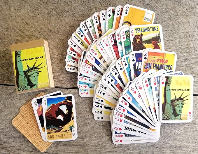 Travel USA Playing Cards (Poker Deck 54 Cards All Different) Vintage USA Airline Railroad Travel