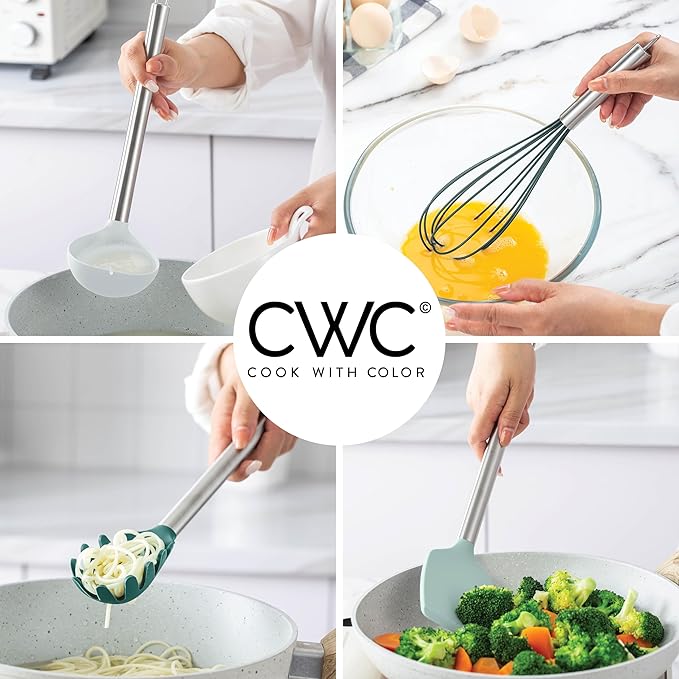 COOK WITH COLOR Silicone Cooking Utensils, Kitchen Utensil Set, Easy to Clean Silicone Kitchen