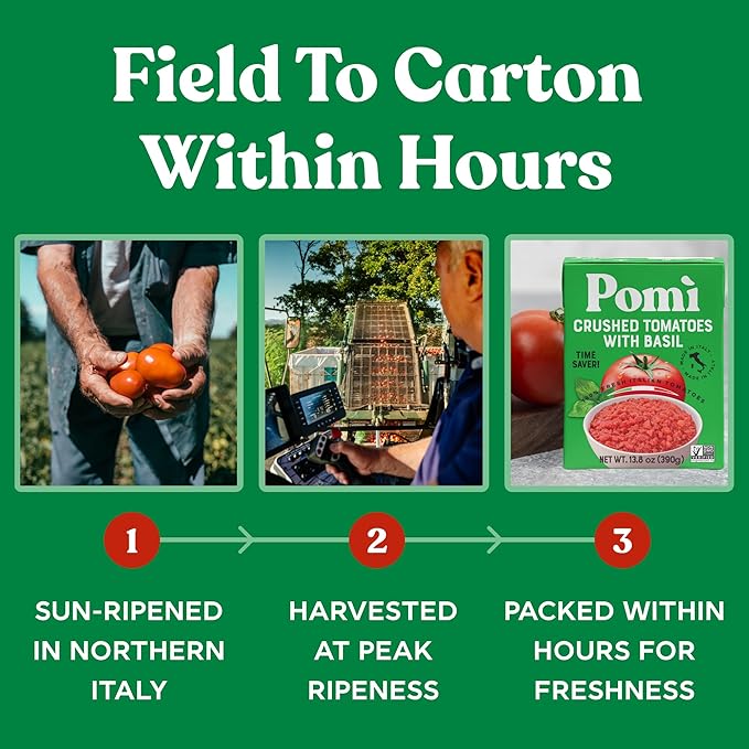 Pomì Crushed Tomatoes with Basil - Creamy, Velvety Italian Sauce, No Salt, Additives/Preservatives