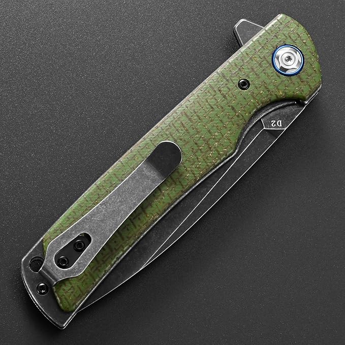 Eafengrow EF973 Folding Knife, D2 Steel Blade Micarta Handle Scale Pocket Knife Folder for Working