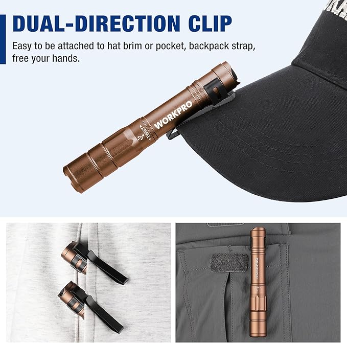 WORKPRO Rechargeable Pen Light, Mini Flashlight, 2 Pack Ultra-Compact EDC Flashlight, Pocket