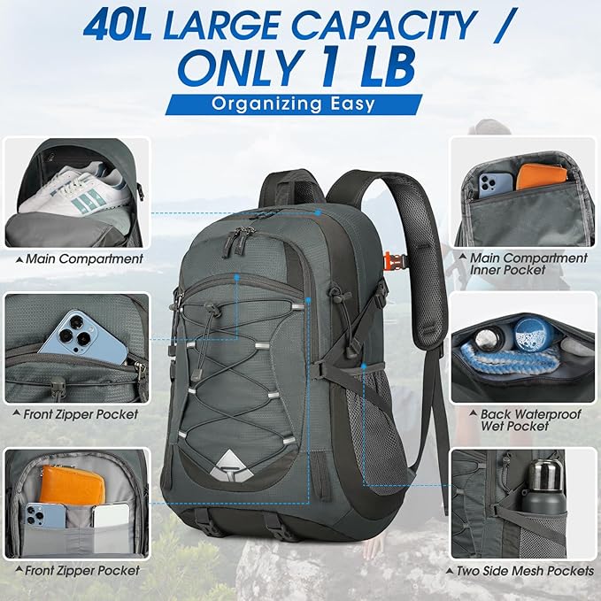 IGOLUMON Hiking Backpack 40L Packable Lightweight Camping Backpack Men Women Waterproof Hiking