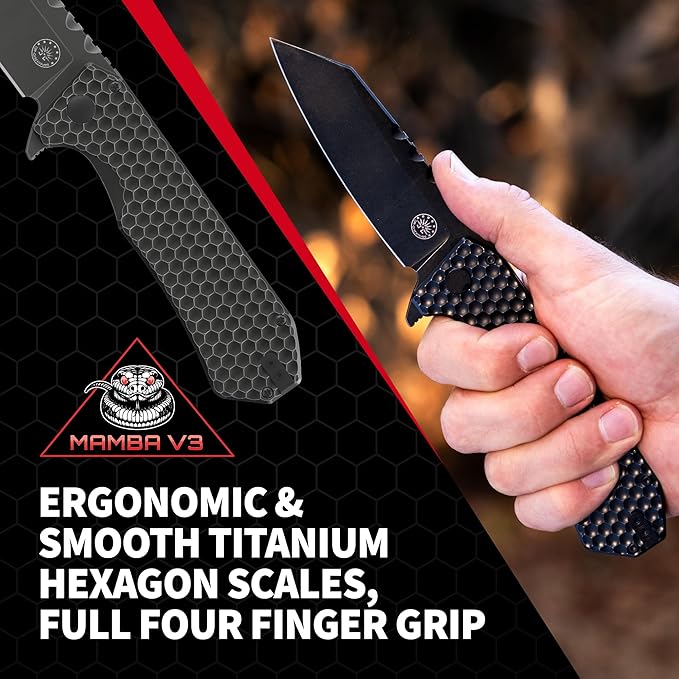 Off-Grid Knives - MAMBA V3, Large EDC Knife with MagnaCut Blade Steel, Titanium Scales and