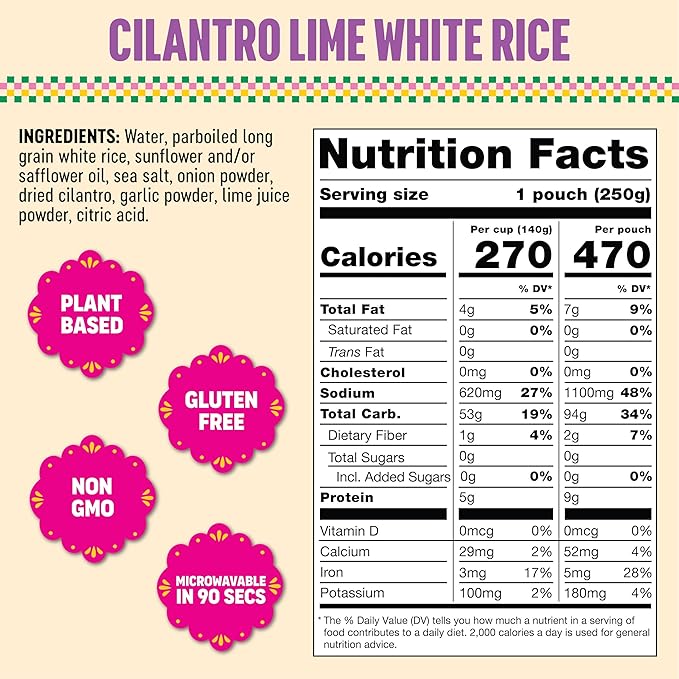 SOMOS Cilantro Lime White Rice - Gluten Free, Non-GMO, Vegan & Microwavable Meals Ready to Eat