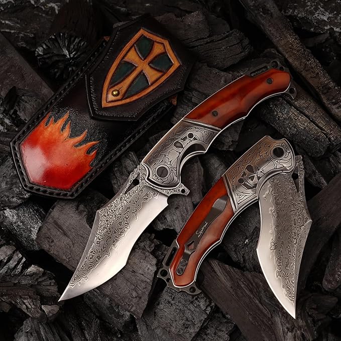 Damascus pocket knife clip leather sheath, VG10 core folding knife, portable EDC clip, outdoor