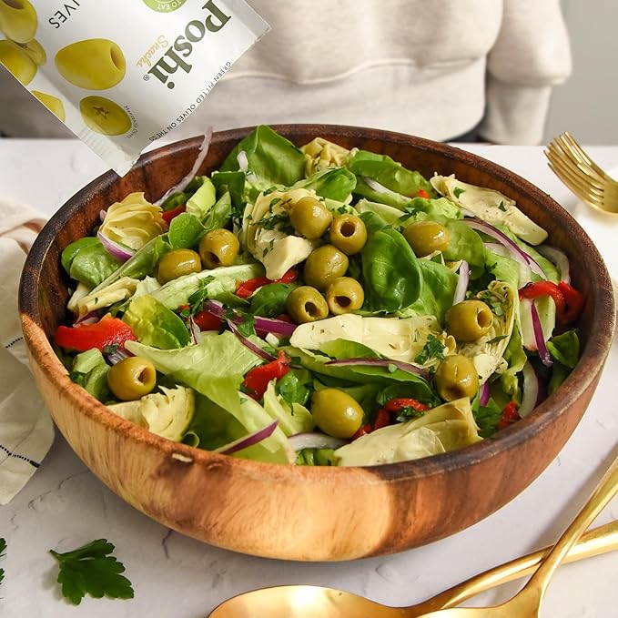 Poshi Green Olives On-The-Go - Original Flavor - Single Serve Pitted Olives - Convenient and