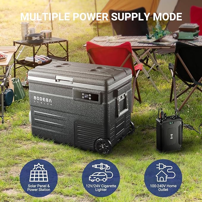 BODEGACOOLER 12 Volt Car Refrigerator,58QT(55L) Car Fridge with Wheels,RV Portable Freezer Single