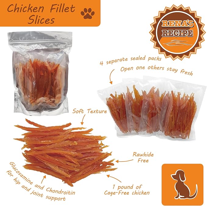 Rena's Recipe Chicken Fillet Slices 1 lb (4 oz X 4 Packs) Glucosamine & Chondroitin Added for Joing