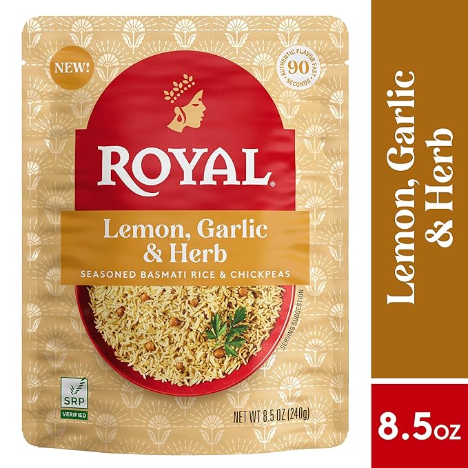 Royal Lemon, Garlic, and Herb Basmati White Rice and Chickpeas - Ready to Heat Basmati Rice - (6