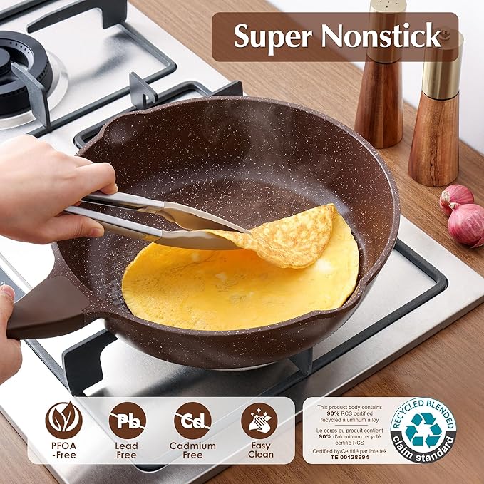 SENSARTE Nonstick Deep Frying Pan Skillet, 12-inch Saute Pan with Lid, Stay-Cool Handle, Healthy