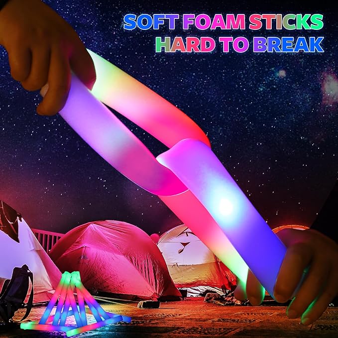 107 PCS LED Foam Glow Sticks Bulk, Glow in the Dark Party Supplies with 3 Modes Colorful Flashing