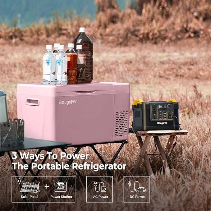 BougeRV Pink 23Quart Portable Refrigerator, 12 Volt Fridge 22L, Portable Freezer Compressor Cooler