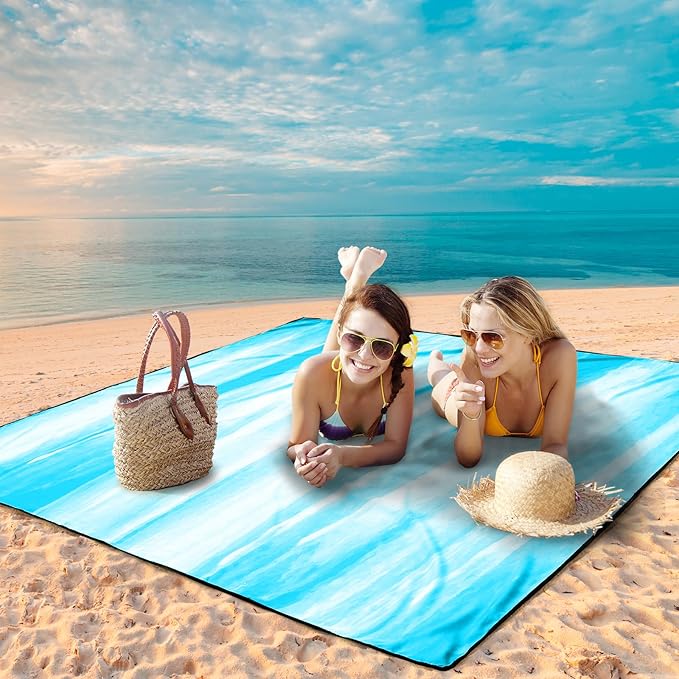 Beach Blanket Waterproof Sandproof Beach Mat 79" X 83"/10'x9'for 2-8 Adults Quick Drying Outdoor